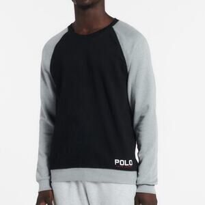 NEW Polo Long Sleeve Brushed Fleece Raglan Sweatshirt Black Gray Logo Size XL